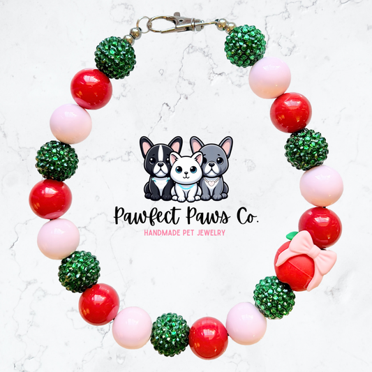 Apple of my Eye* Red, Pink & Green Sparkle Coquette Fruit Custom Beaded Dog/Cat Necklace!