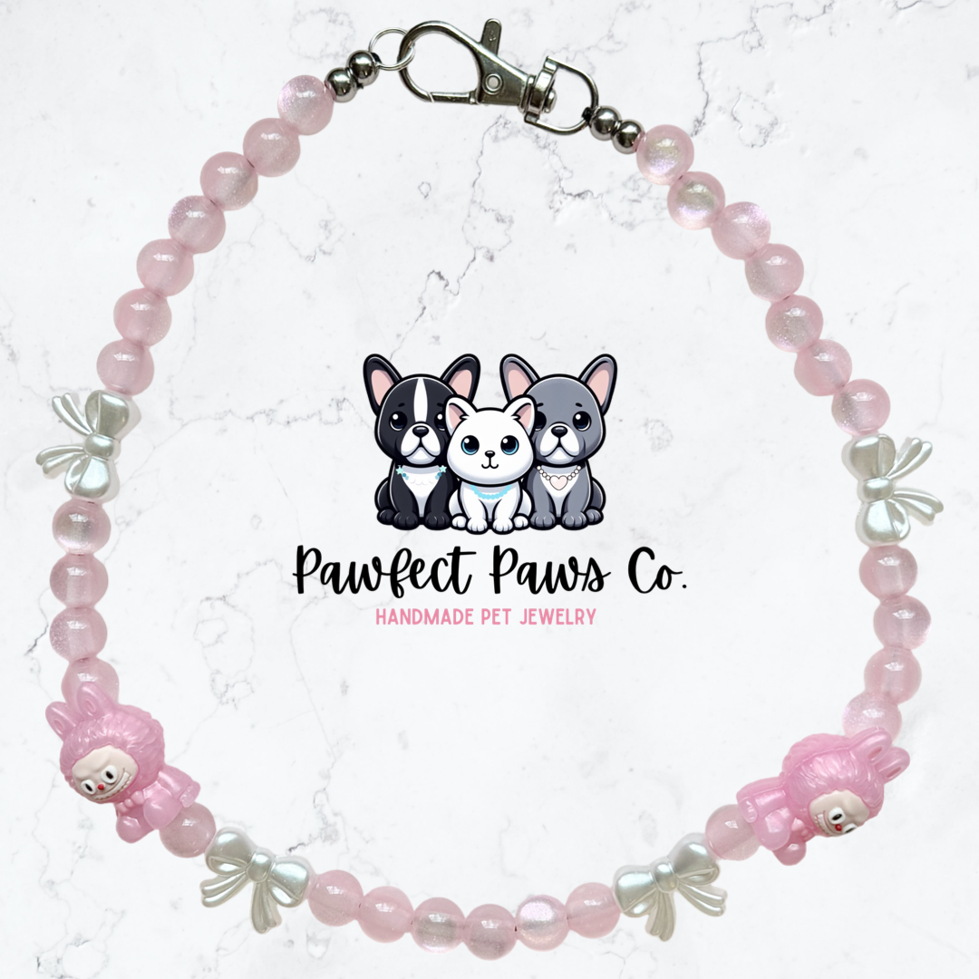 LaBujee Pink* Pink Labubu Custom Beaded Dog/Cat Necklace!