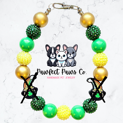 End of the Rainbow* Green, Yellow & Gold Sparkle St. Patrick’s Day Custom Beaded Dog/Cat Necklace!