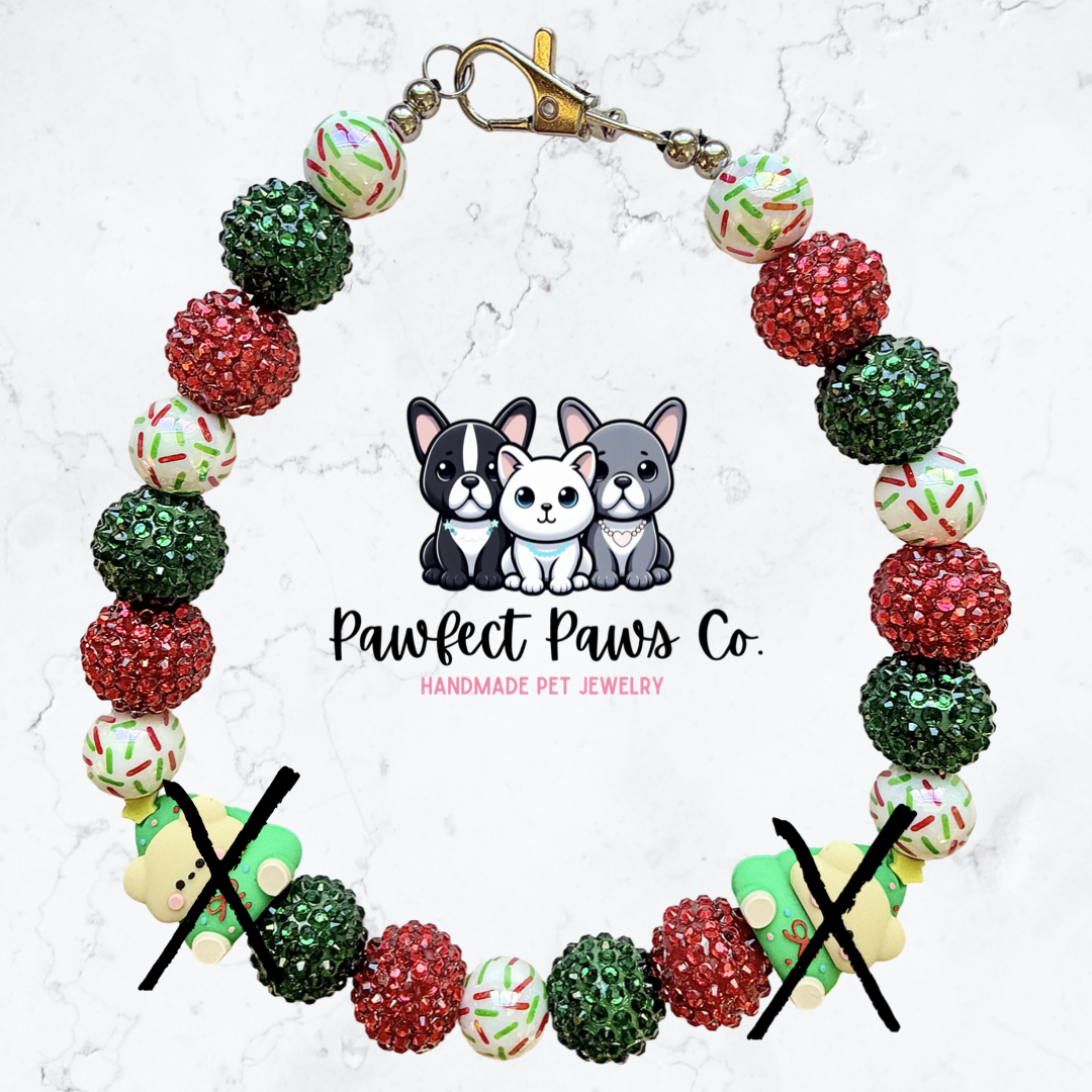 Beary & Bright* Red & Green Sparkle Christmas Bear Custom Beaded Dog/Cat Necklace!