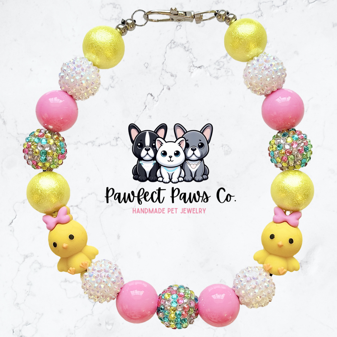 Sweetest Chick* Yellow, Pink & White Sparkle Custom Beaded Dog/Cat Necklace!