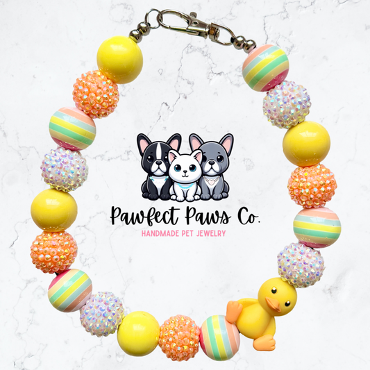 Cutest Chick* Yellow, Orange & White Sparkle Easter Custom Beaded Dog/Cat Necklace!