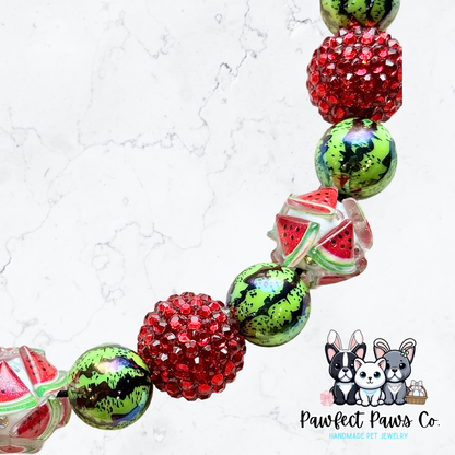 Melon Mania* Green & Red Sparkle Watermelon Custom Beaded Dog/Cat Collar Necklace!