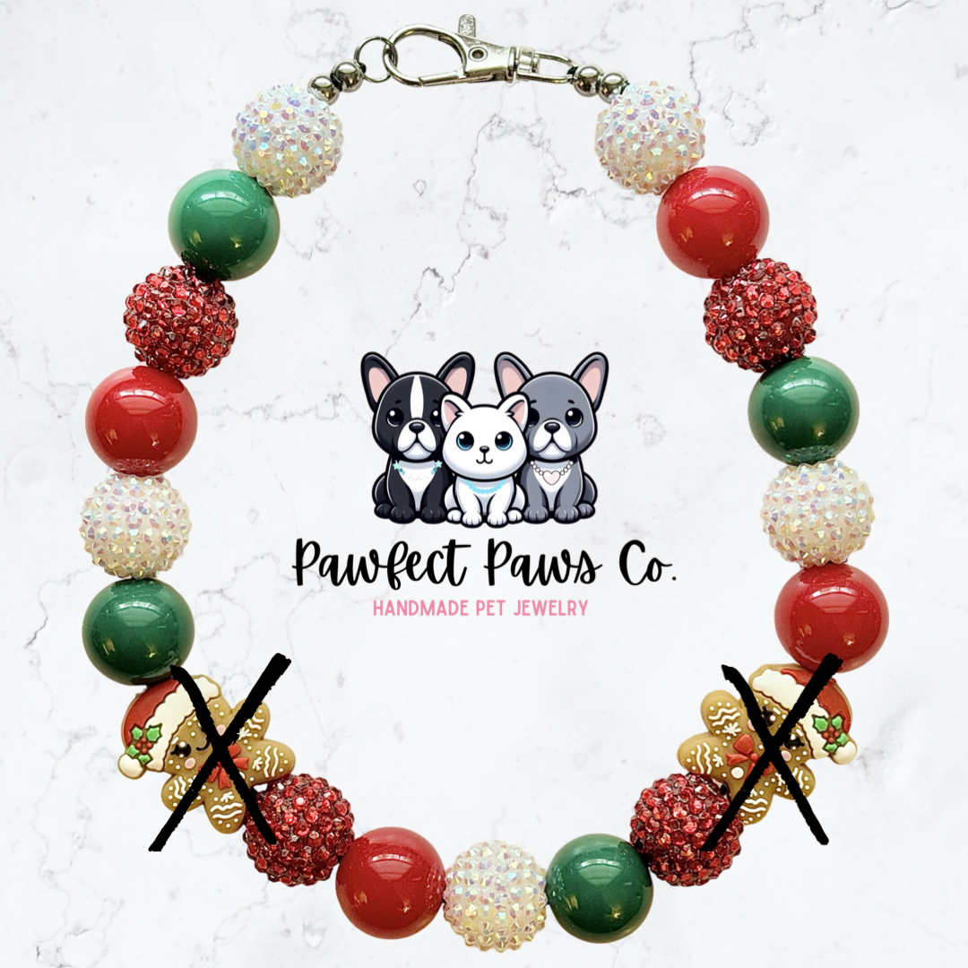 Gingerbread Glam* Red, White & Green Sparkle Gingerbread Custom Beaded Dog/Cat Necklace!
