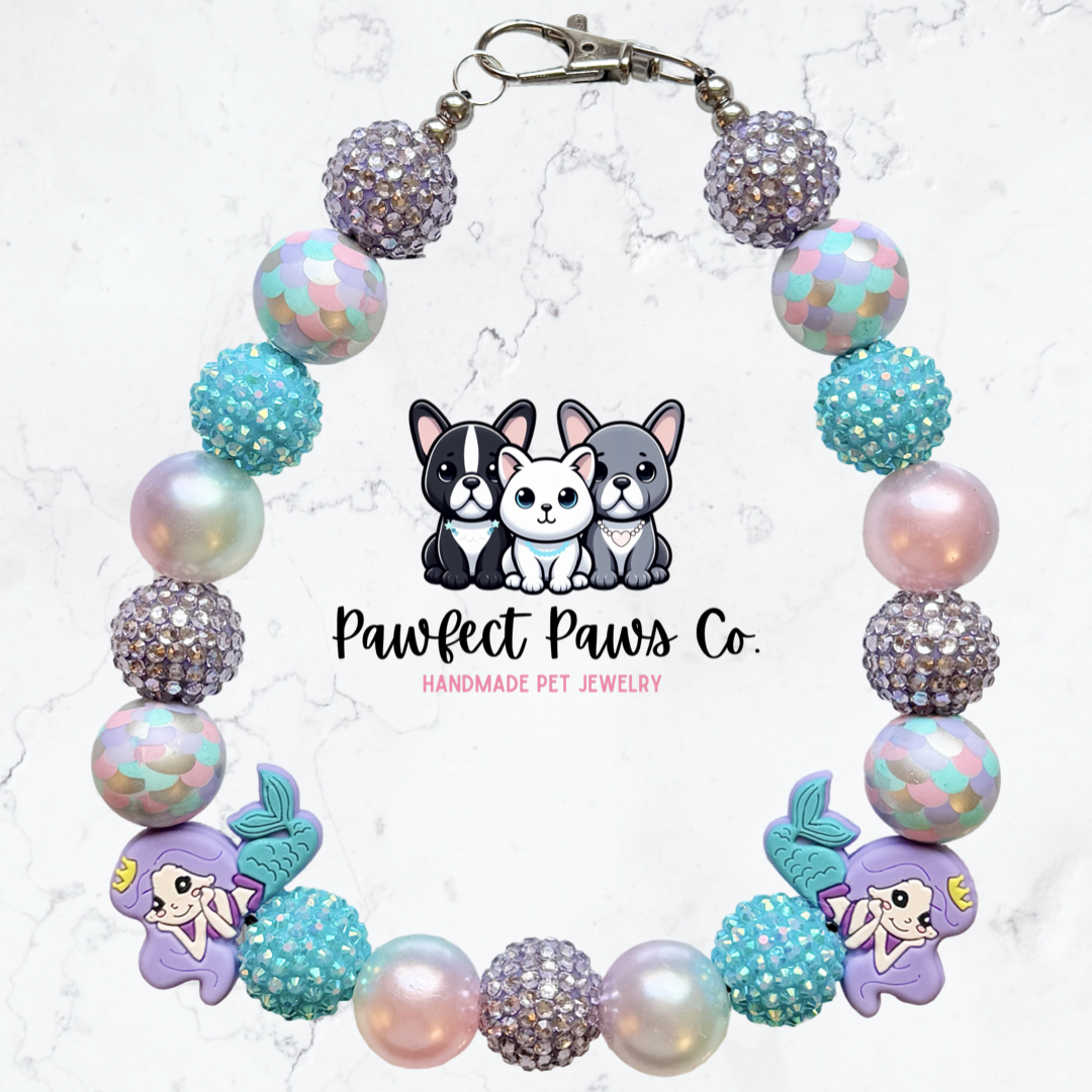 Mermaid Mood* Purple & Blue Sparkle Custom Beaded Dog/Cat Necklace!