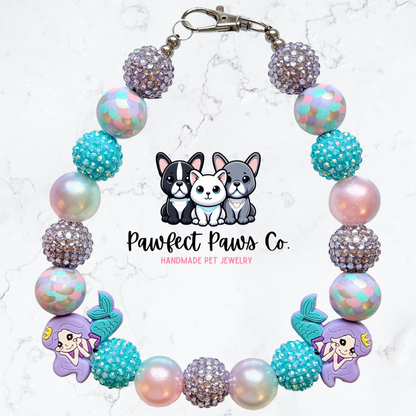 Mermaid Mood* Purple & Blue Sparkle Custom Beaded Dog/Cat Necklace!