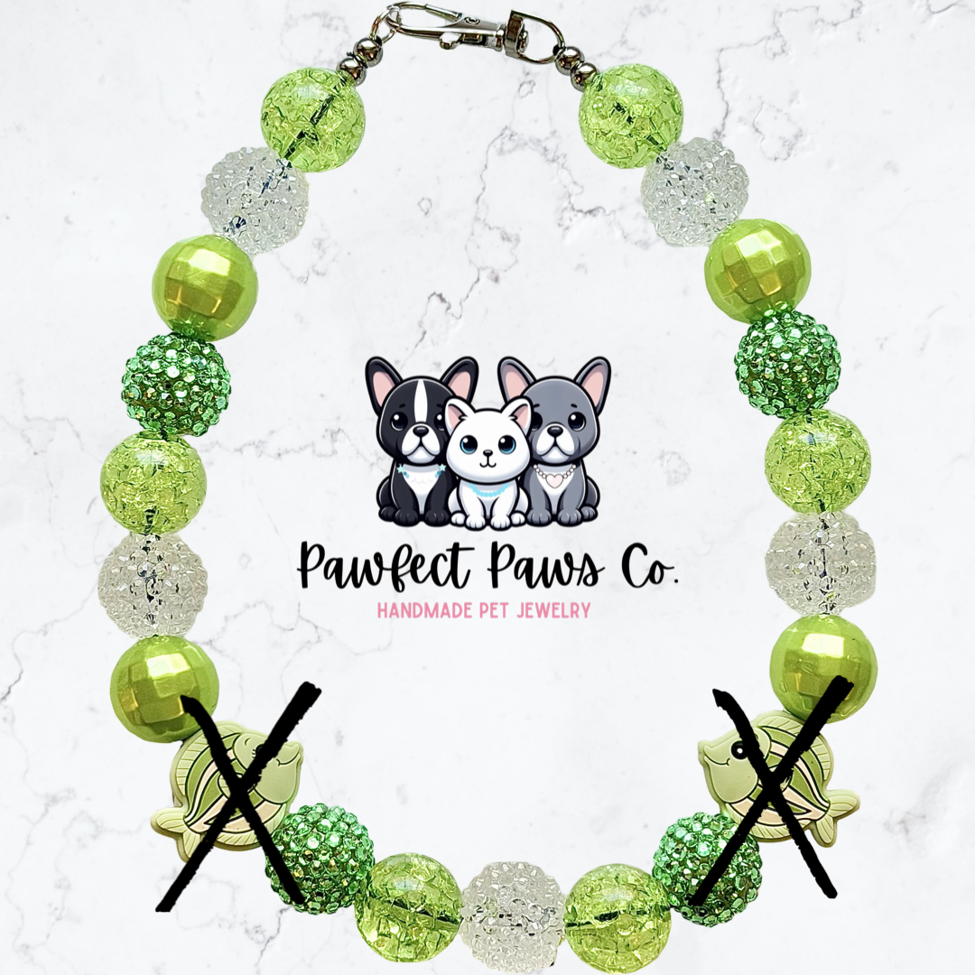 Sea Tropics* Green Sparkle Custom Beaded Dog/Cat Necklace!