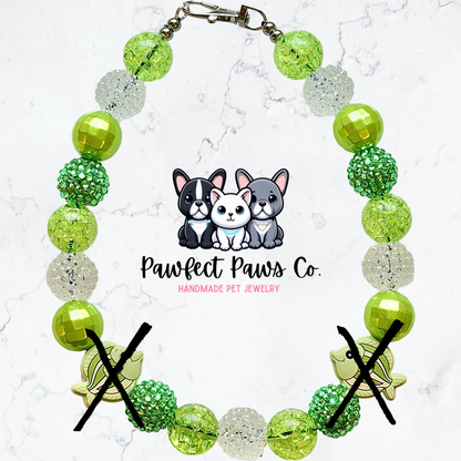 Sea Tropics* Green Sparkle Custom Beaded Dog/Cat Necklace!