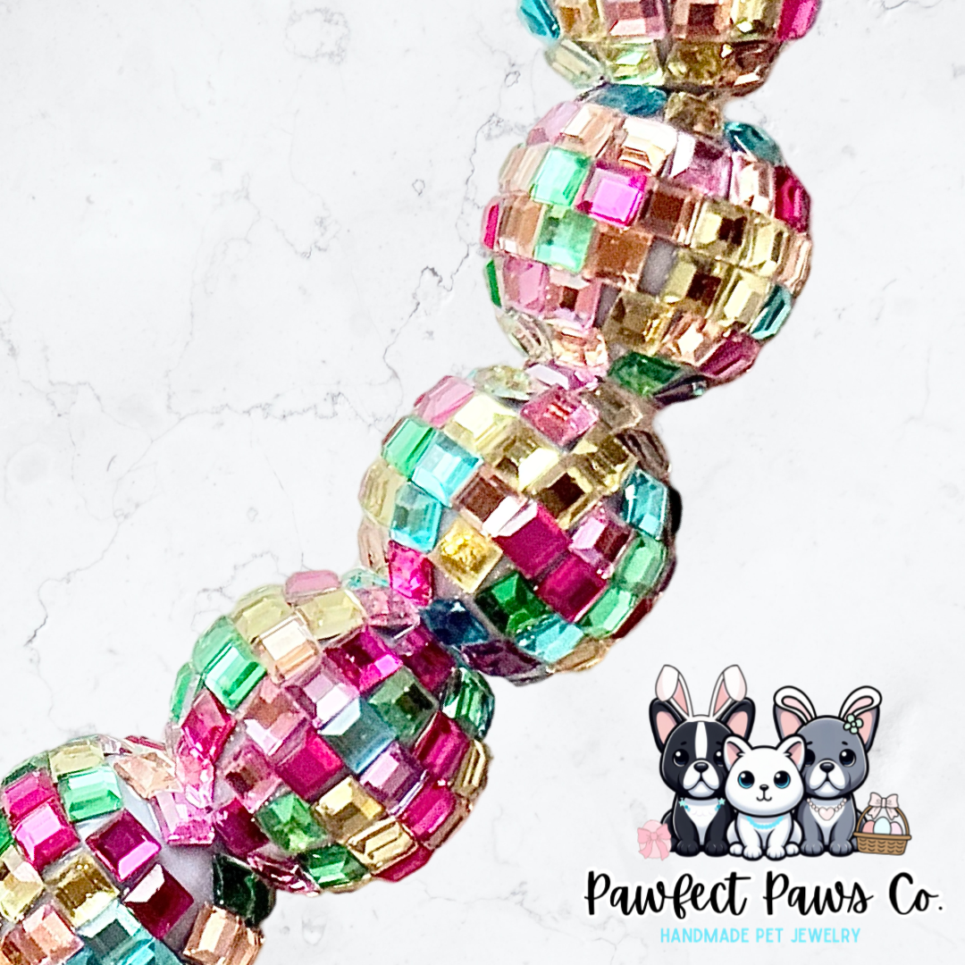 Dainty Disco* Pastel Disco & White Easter/Spring Custom Beaded Dog/Cat Collar Necklace!