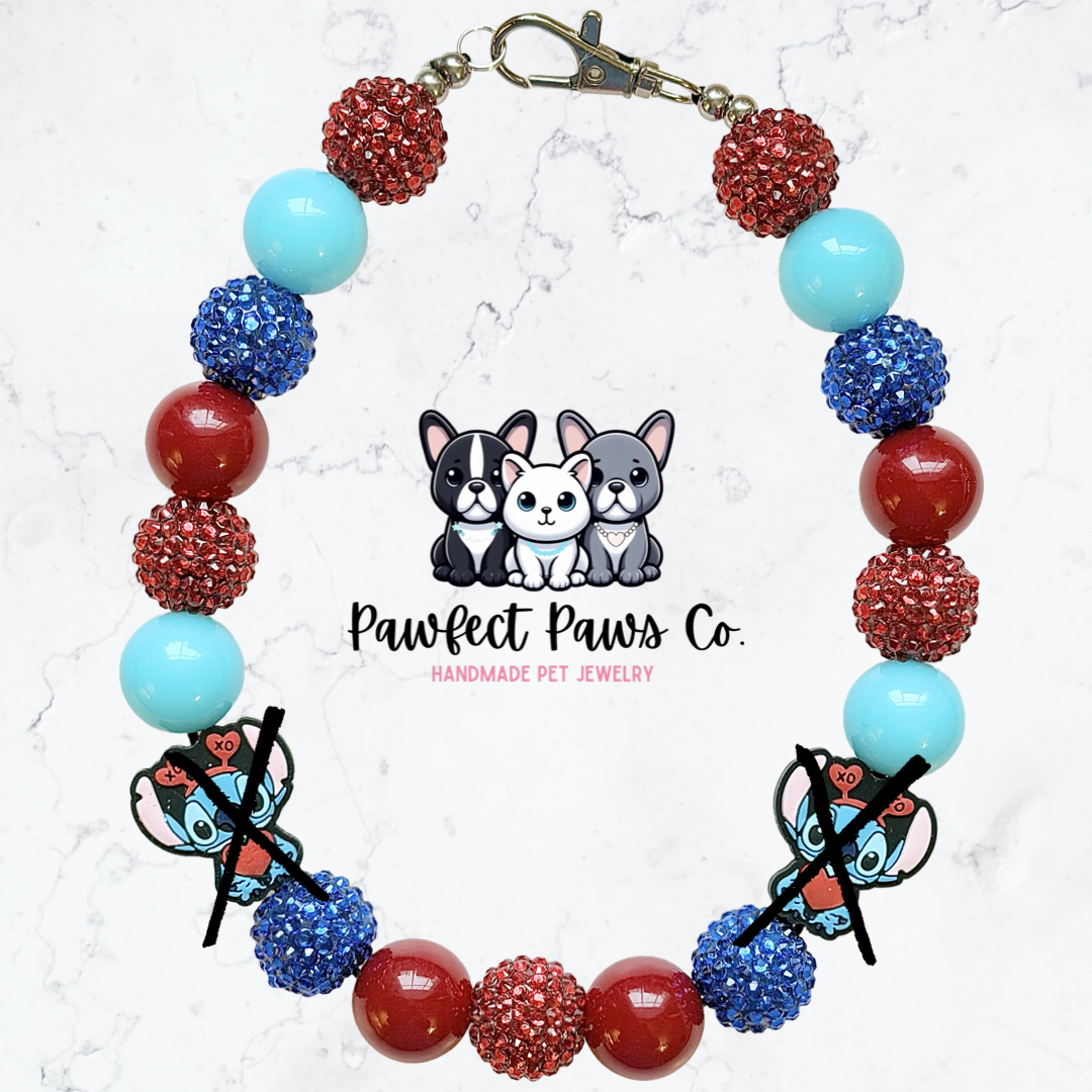 Stitch Love* Red & Blue Sparkle Stitch Custom Beaded Dog/Cat Necklace!
