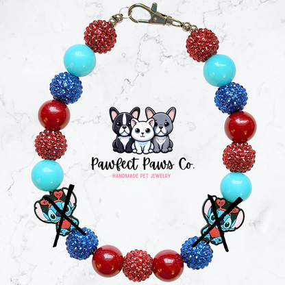 Stitch Love* Red & Blue Sparkle Stitch Custom Beaded Dog/Cat Necklace!