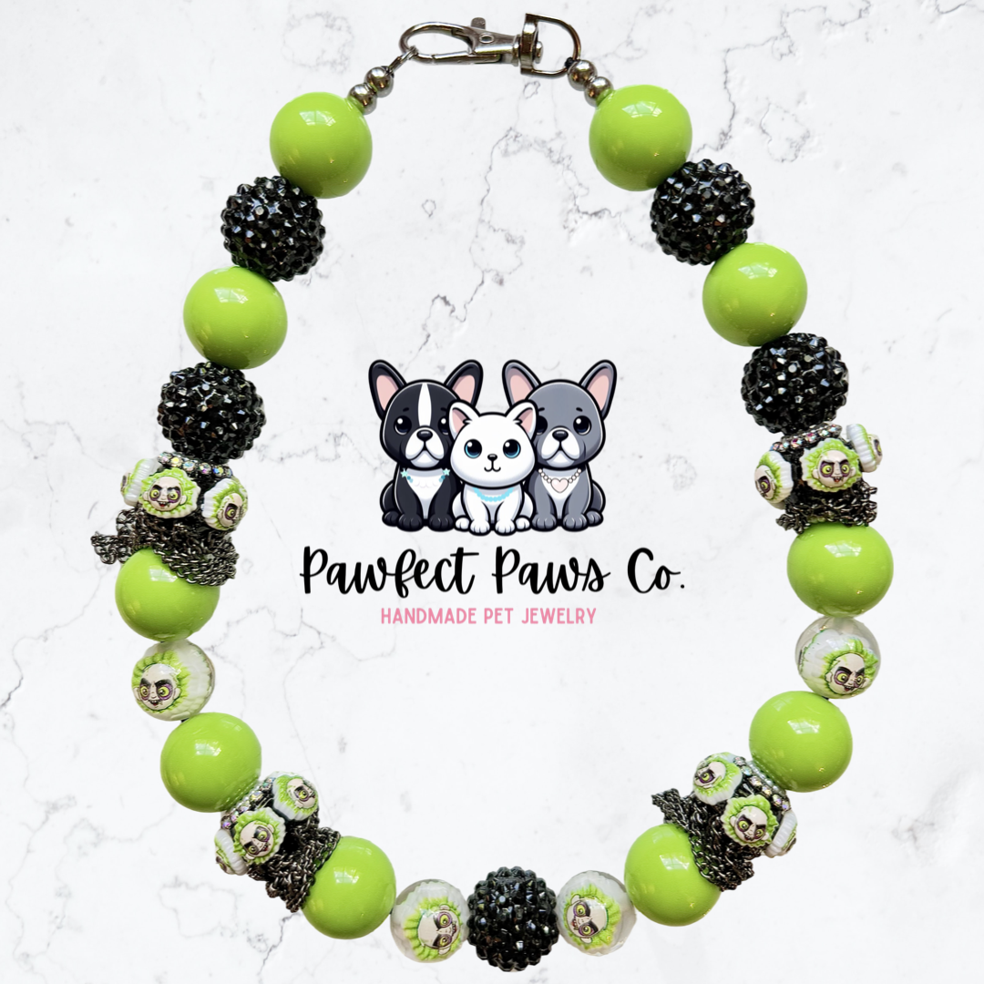 Beetle Bling* Green & Black Luxury Sparkle Custom Beaded Dog/Cat Collar Necklace!