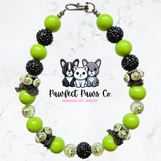Beetle Bling* Green & Black Luxury Sparkle Custom Beaded Dog/Cat Collar Necklace!