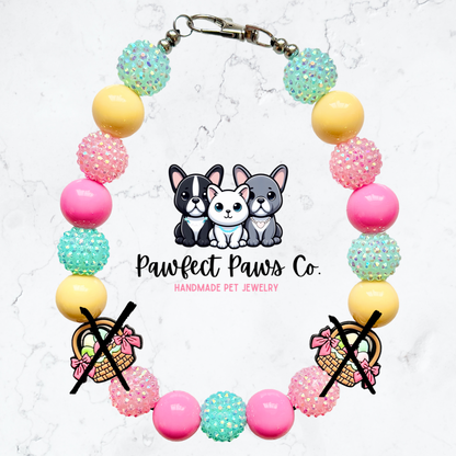 Beautiful Basket* Yellow, Pink & Blue Easter Custom Beaded Dog/Cat Necklace!