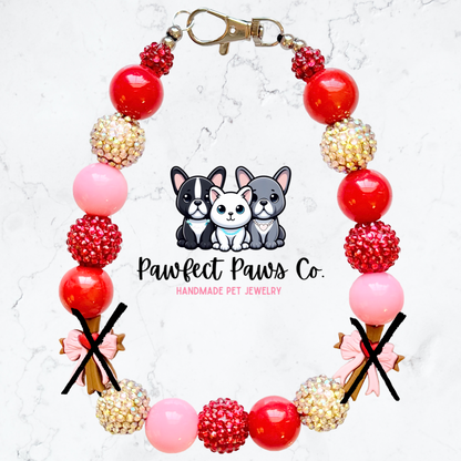 Blessed* Pink, Red & Gold Sparkle Custom Beaded Dog/Cat Necklace!