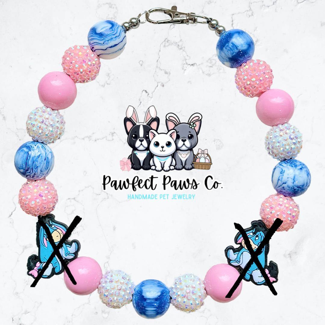 Cloudy Day* White & Pink Sparkle Eyeore Custom Beaded Dog/Cat Necklace!