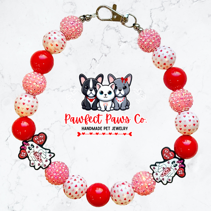 Don’t Ghost Me* Red & Pink Sparkle Valentines Day Ghost Custom Beaded Dog/Cat Necklace!