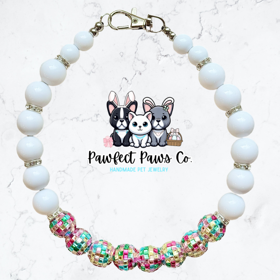 Dainty Disco* Pastel Disco & White Easter/Spring Custom Beaded Dog/Cat Collar Necklace!