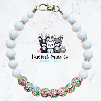 Dainty Disco* Pastel Disco & White Easter/Spring Custom Beaded Dog/Cat Collar Necklace!