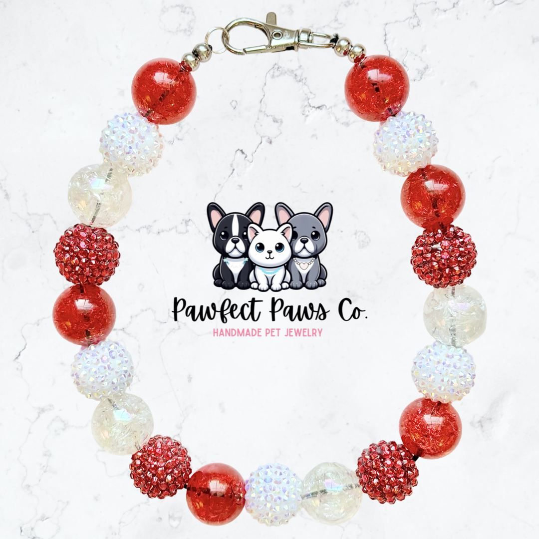 Cupid’s Kiss* Red Sparkle Valentines Day Custom Beaded Dog/Cat Necklace!