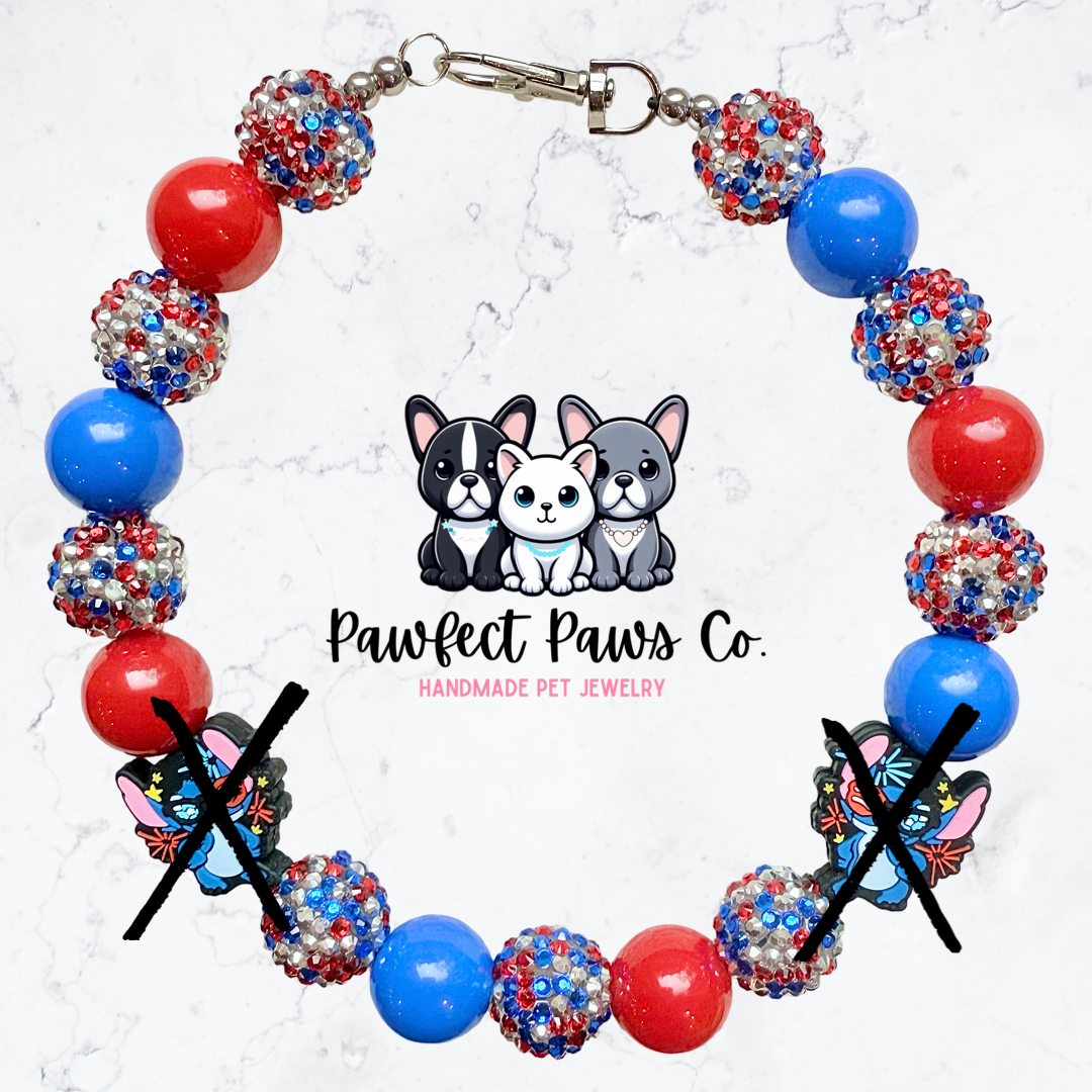 Red, White & Stitch* Red, White & Blue Sparkle Patriotic Beaded Dog/Cat Necklace!