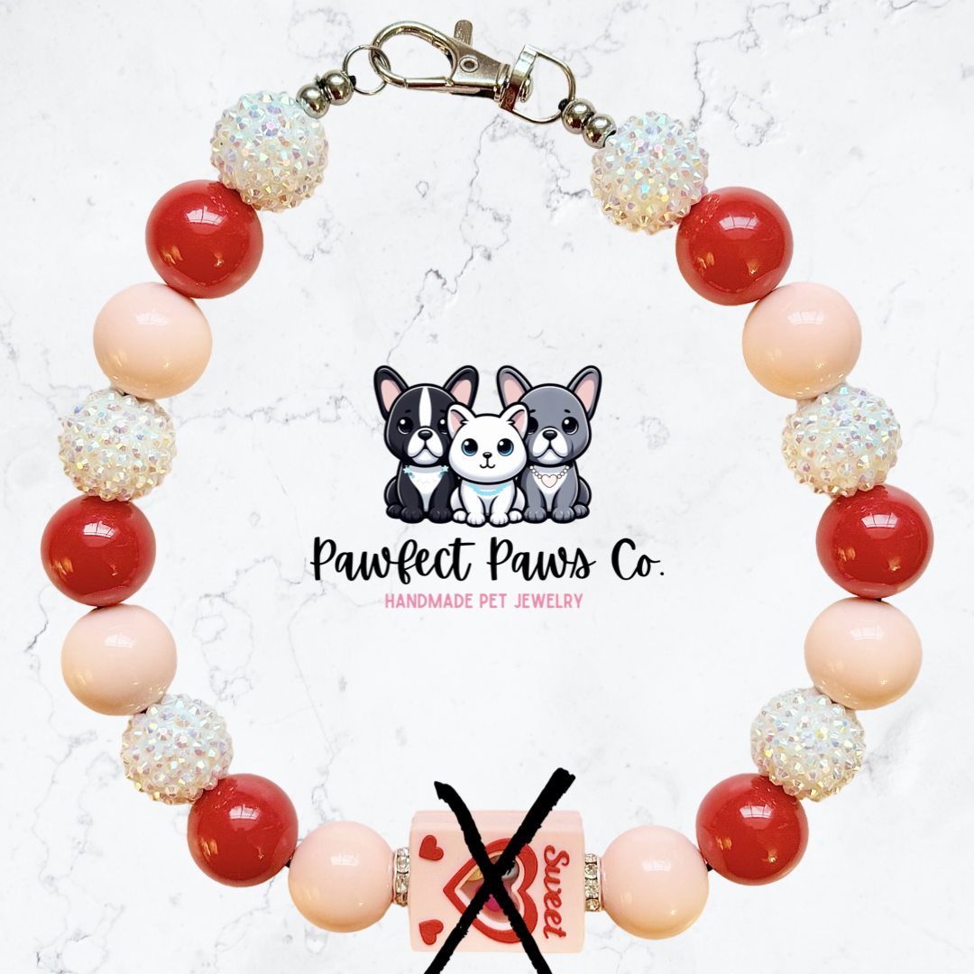 Sweetheart* Pink Red & White Sparkle Candy Heart Box Valentines Day Custom Beaded Dog/Cat Necklace!