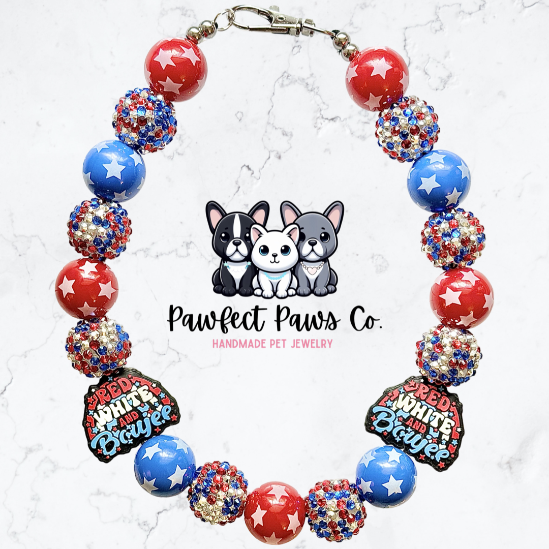 Red, White & Boujee* Red, White & Blue Sparkle Patriotic Beaded Dog/Cat Necklace!