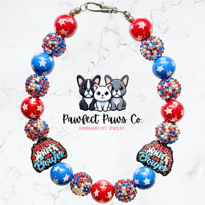 Red, White & Boujee* Red, White & Blue Sparkle Patriotic Beaded Dog/Cat Necklace!