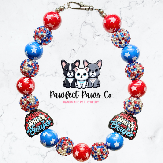 Red, White & Boujee* Red, White & Blue Sparkle Patriotic Beaded Dog/Cat Necklace!