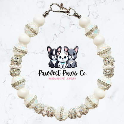 Finer Things* White & Silver Luxury Sparkle Custom Beaded Dog/Cat Collar Necklace!