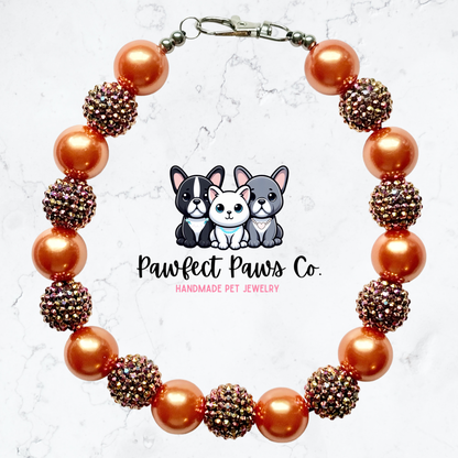 Pawtumn Time* Orange & Brown Sparkle Thanksgiving Autumn Custom Beaded Dog/Cat Necklace!