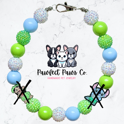 Let’s Luau* Blue, Green & White Sparkle Lilo & Stitch Custom Beaded Dog/Cat Necklace!