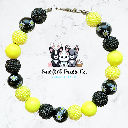 Darling Daisy* Yellow & Black Sparkle Spring Flower Custom Beaded Dog/Cat Collar Necklace