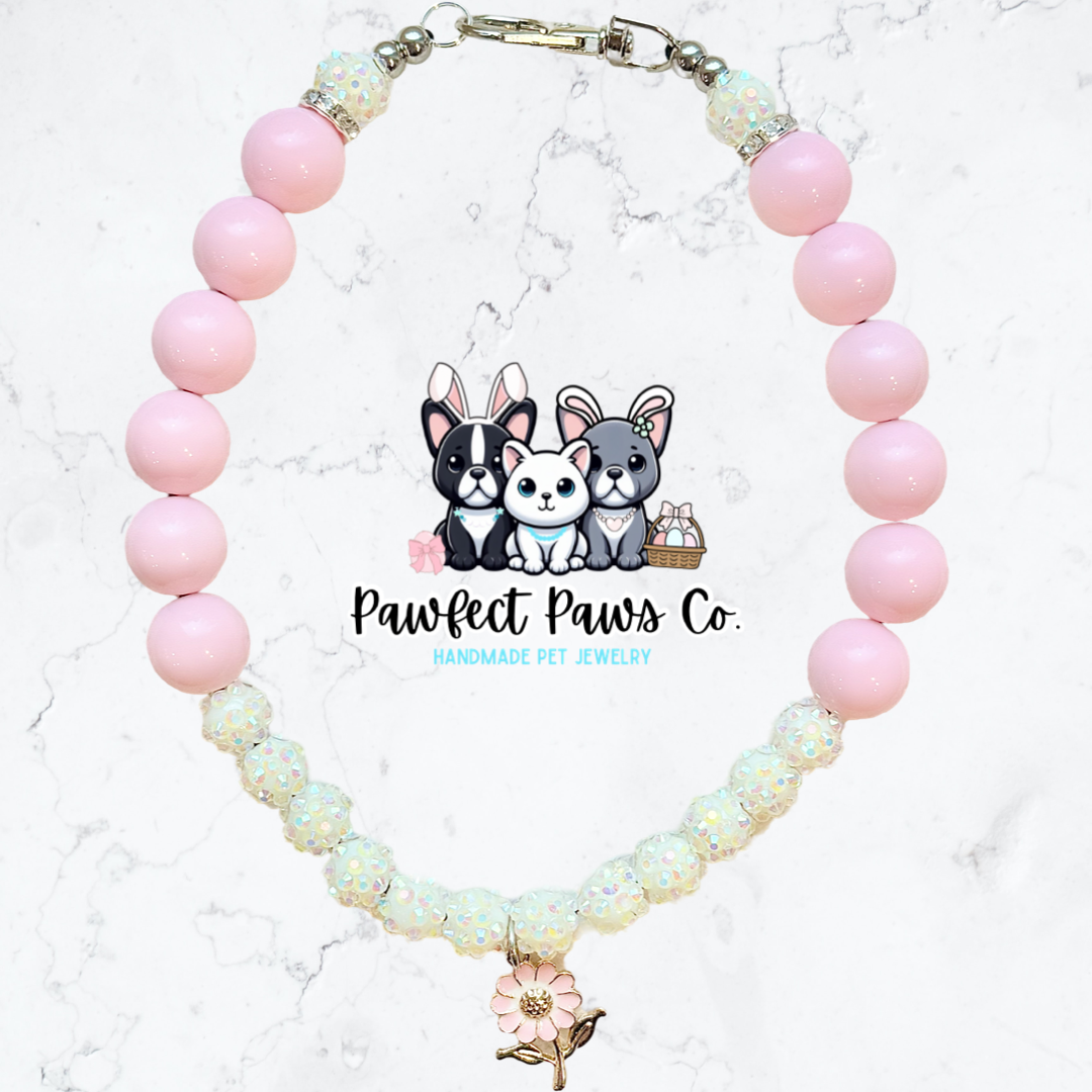Pink Petals* Pink & Cream Flower Spring Custom Beaded Dog/Cat Collar Necklace