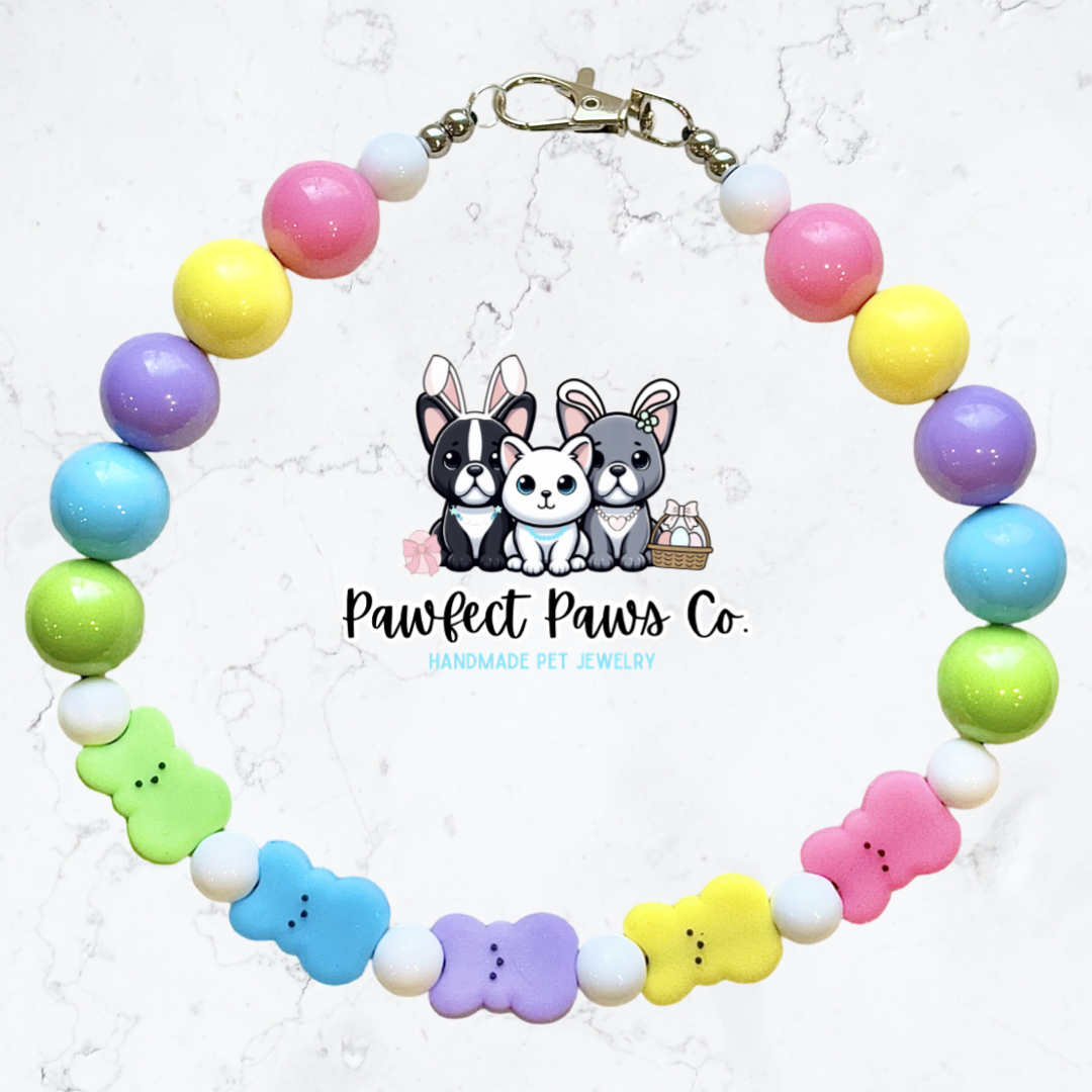 Chillin’ with my Peeps* Green, Blue & Purple, Yellow & Pink Easter/Spring Custom Beaded Dog/Cat Necklace!