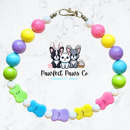Chillin’ with my Peeps* Green, Blue & Purple, Yellow & Pink Easter/Spring Custom Beaded Dog/Cat Necklace!