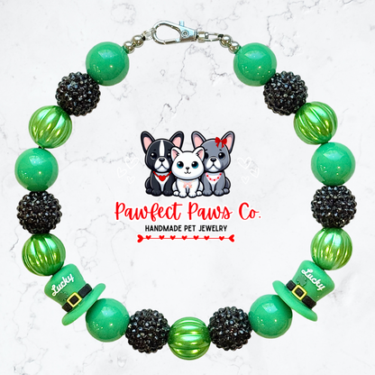 Lucky Leprechaun* Green & Black Sparkle St. Patrick’s Day Custom Beaded Dog/Cat Necklace!