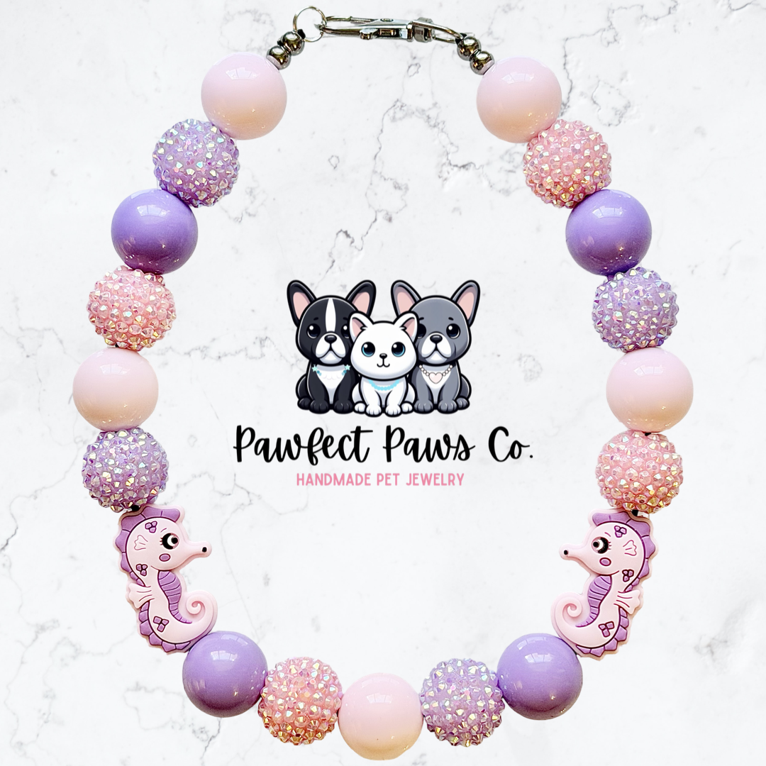 Blushing Reef* Pink & Purple Sparkle Custom Beaded Dog/Cat Necklace!