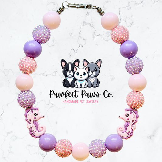 Blushing Reef* Pink & Purple Sparkle Custom Beaded Dog/Cat Necklace!