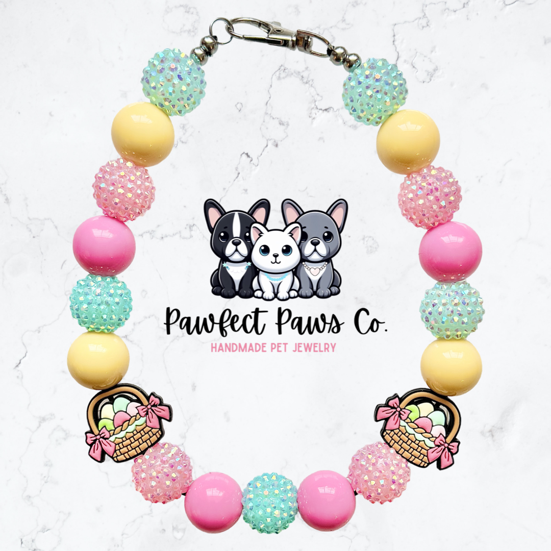 Beautiful Basket* Yellow, Pink & Blue Easter Custom Beaded Dog/Cat Necklace!