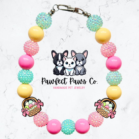 Beautiful Basket* Yellow, Pink & Blue Easter Custom Beaded Dog/Cat Necklace!