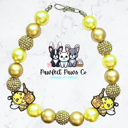 Sweet Honeybee* Yellow & Gold Sparkle Spring Bee Custom Beaded Dog/Cat Necklace!