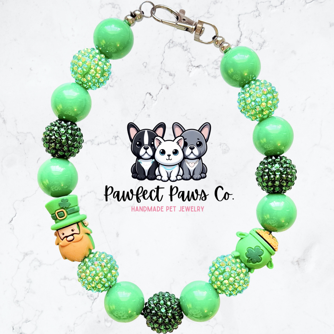 Lucky Little Leprechaun* Green Sparkle St. Patrick’s Day Custom Beaded Dog/Cat Necklace!