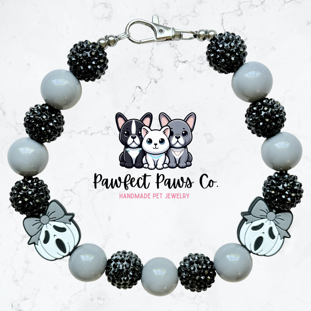 Oh my Gourd* Gray & Black Sparkle Halloween Custom Beaded Dog/Cat Collar Necklace!