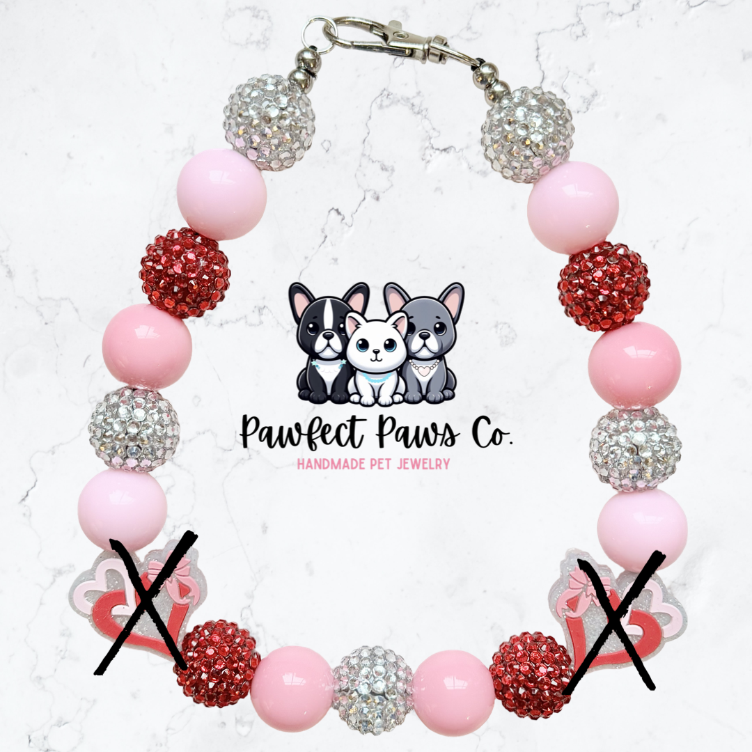 Heartstrings* Pink, Silver & Red Sparkle Heart Valentines Day Custom Beaded Dog/Cat Necklace!