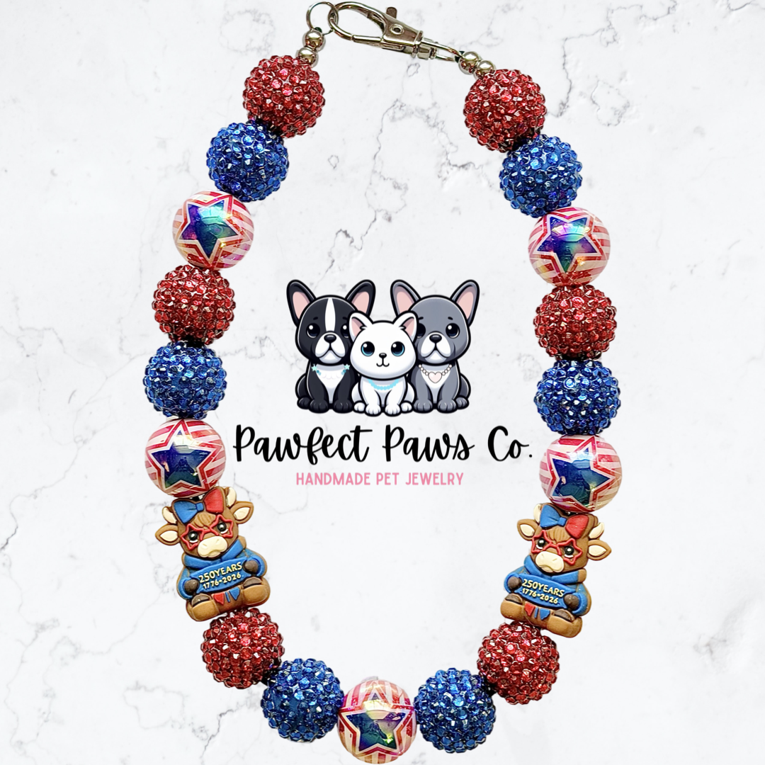 Liberty Belle* Red, White & Blue Sparkle Patriotic Beaded Dog/Cat Necklace!