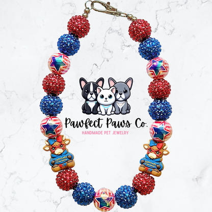 Liberty Belle* Red, White & Blue Sparkle Patriotic Beaded Dog/Cat Necklace!