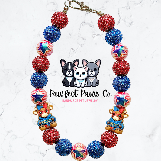 Liberty Belle* Red, White & Blue Sparkle Patriotic Beaded Dog/Cat Necklace!