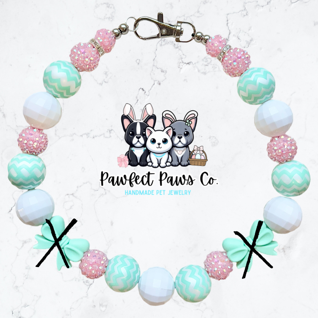 Cotton Candy Cutie* Teal & Pink Sparkle Easter/Spring Custom Beaded Dog/Cat Necklace!
