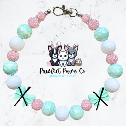 Cotton Candy Cutie* Teal & Pink Sparkle Easter/Spring Custom Beaded Dog/Cat Necklace!